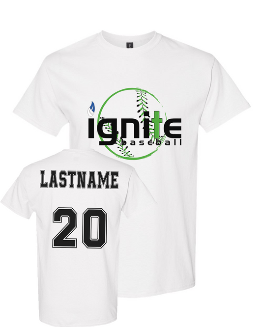 Ignite Baseball Graphic Tee in White (Optional Personalization)
