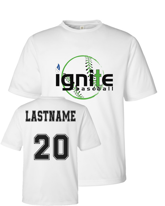 Ignite Baseball Performance Tee in White (Optional Personalized)